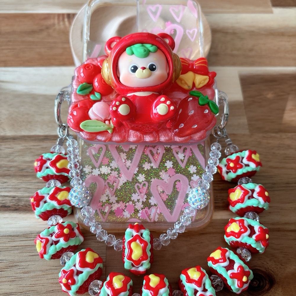 Handmade Kawaii double chain Beans Deco Phone Back Clip with flip mirror